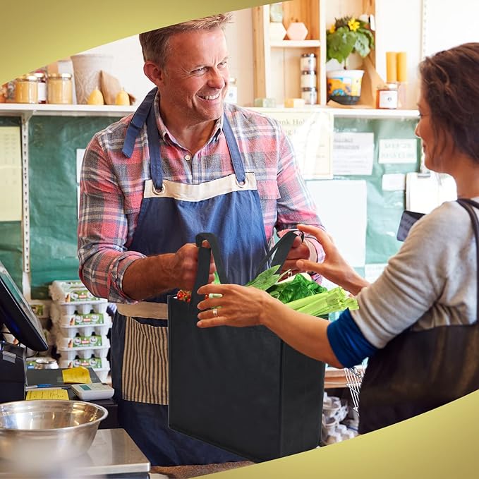 Reginary Reusable Totes Bags - 100 Pcs Non Woven Grocery Handle Bags for Shop Events & Retail Store(Black)