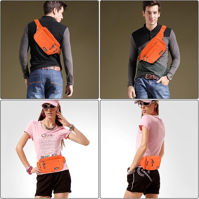 CXWMZY Fanny Packs For Women & Men Waist Pack Hip Bum Bag with Multi-Pockets Large Capacity Waterproof Casual Bum Bag for Disney Traveling Casual Cycling Running Hiking (Orange)