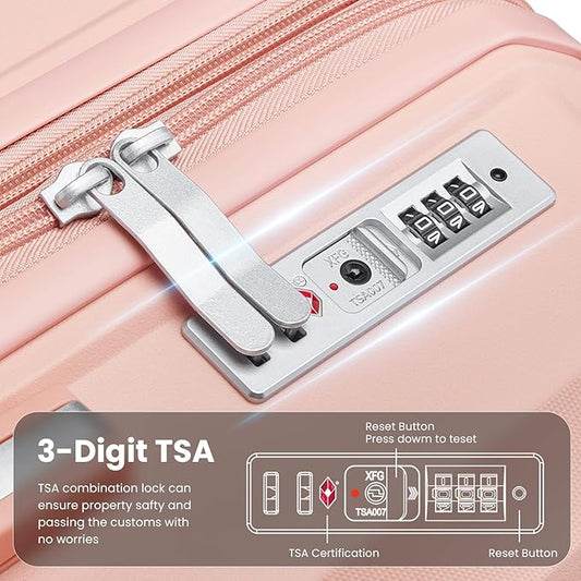 Luggage Set 4 Piece Suitcase Sets with Double Spinner Wheel, Expandable Hardside Travel Luggage with TSA Lock (14/20/24/28), PP Material Hardshell Carry on Travel Suitcases (D# Pink)