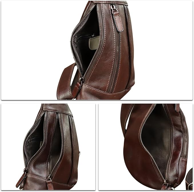 LRTO Genuine Leather Sling Bag for Men and Women Vintage Real Leather Crossbody Chest Bags Backpack Purse for Travel Hiking