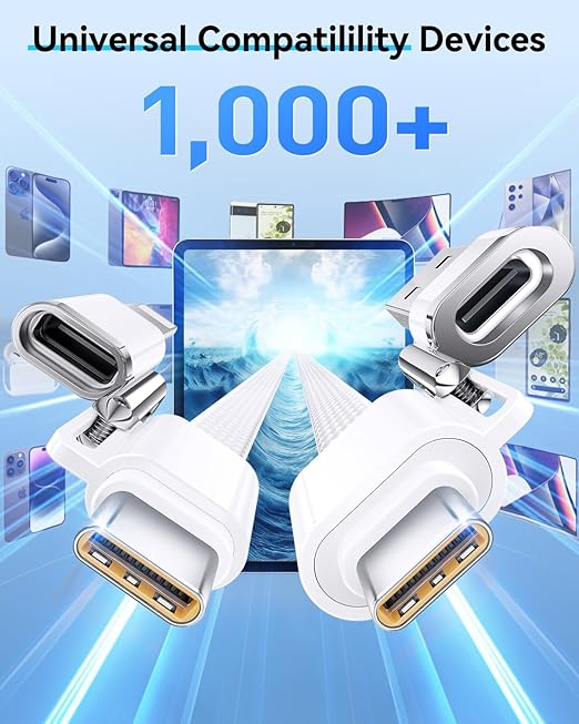 SHEZI 4-in-1 USB C Cable Compatible with Lightning Cable 240W Fast Charging & Data Transfer, Support to CarPlay & Android Auto, 5FT Multi Cords Charger for iPhone/iPad/Samsung/MacBook, White