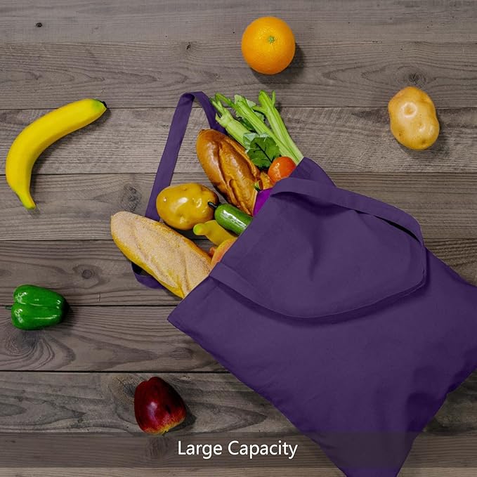 TOPDesign 6-Pack Economical 16"x15" Deep Purple Cotton Tote Bags, Lightweight Medium Reusable Grocery Shopping Cloth Bags, Suitable for DIY, Advertising, Promotion, Gift, Activity