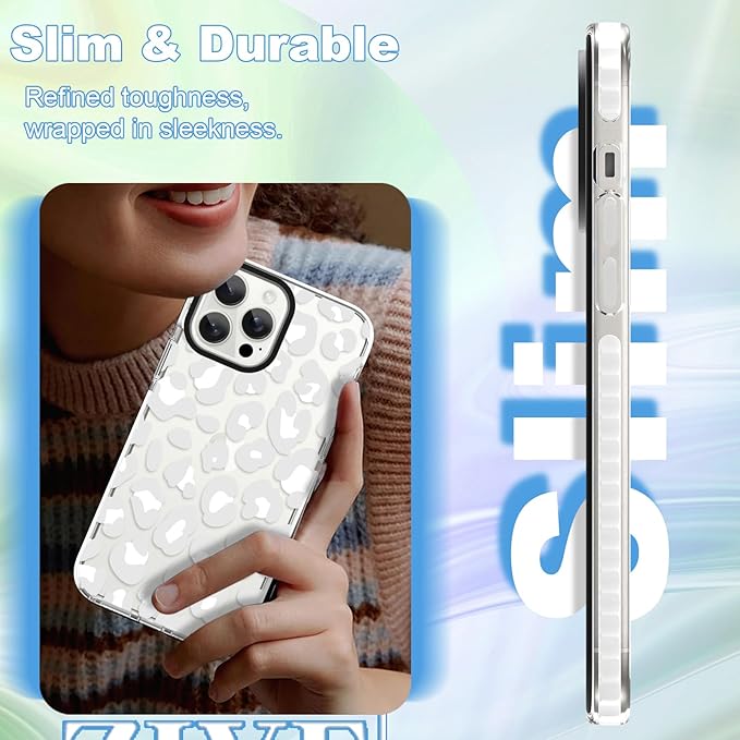ZIYE Clear Case for iPhone 13 Pro Phone Case White Leopard Design Shockproof Soft TPU Bumper Protective for Women Girls Girly Cute Cover for