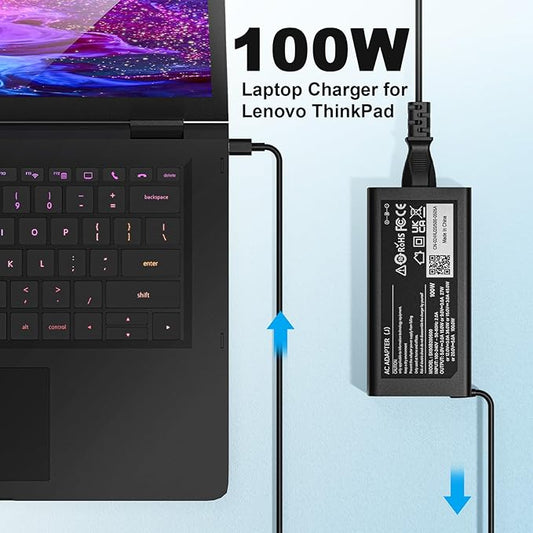 100W USB C Charger Compatible with Lenovo Thinkpad Carbon X1, Thinkbook Yoga and More Series Power Supply Cord