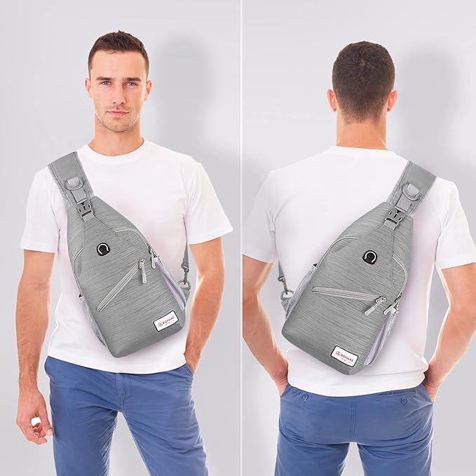 ZOMAKE Sling Bag,Small Crossbody Sling Backpack,Water Resistant Shoulder Daypack for Travel,Anti Thief Chest Bag for Hiking(Grey(Stripe))