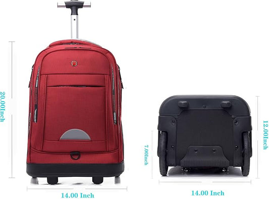 Rolling Backpack for Adults, Backpack with Wheels, Large Wheeled Backpack with Laptop Waterproof Compartment, Roller Backpack on Wheels, Suitable for Leisure Outdoor Business Travel (Red)