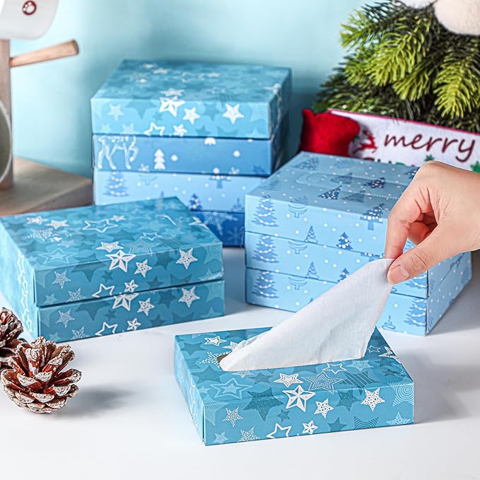 24 Packs Small Boxes of Tissues Flower Car Facial Tissue Boxes Disposable Tissue Packs Cube Facial Tissues 2 Ply 960 Sheets for Holiday Party Bathroom Office Floral Home Decor(Winter)