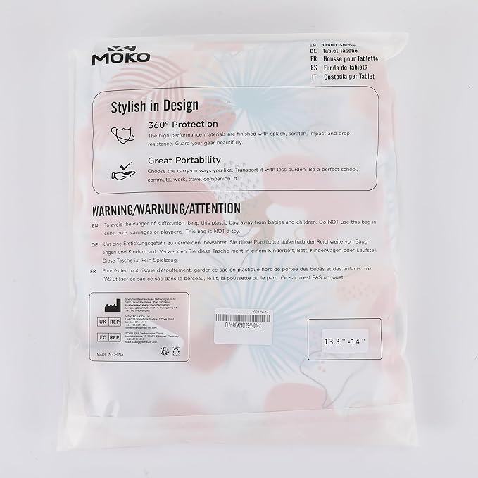 MoKo Laptop Sleeve Bag for 13.3-14 Inch, Notebook Carrying Case with Pocket Fits New MacBook Pro M3/M2 14" /13" M2/M1 Pro/M1 Max 14.2 2023-2021/Air 13.6" M2 2022, Surface Pro 9/8 13", Tropical Leaf