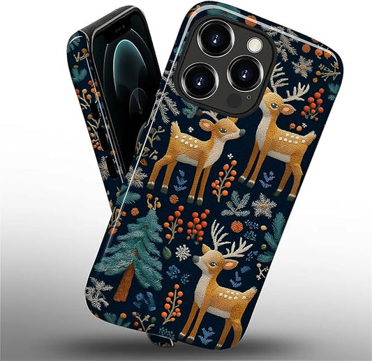 Case for iPhone 12 Pro Max Case,Cute Christmas Reindeer Design - Hybrid Dual Protection Silicone + Hard PC Shockproof Full Body Cover Slim Anti-Scratch Protective Case for Men Women