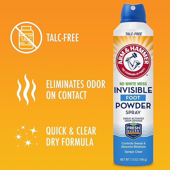 Arm & Hammer Invisible Foot Powder Spray, Clear Talc-Free Foot Odor & Sweat Control, Foot Spray Odor Eliminator Spray, Foot Odor Eliminator For Men & Women, Foot Odor Spray, 7 Oz (3 Pack)