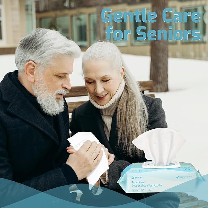 SUNKISS Trustplus Wet Wipes for Adult No Rinse, Extra Large 8”x12” Body Cleaning Washcloths for Elderly Incontinence & Cleansing, Fresh Scented, 50 Count