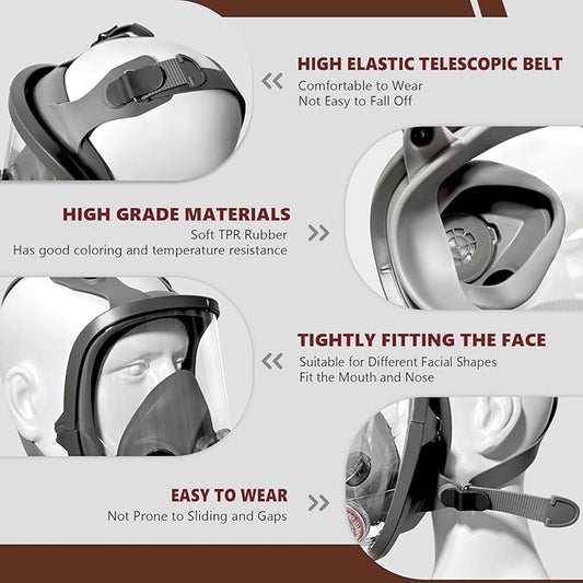 Gas Mask Survival Nuclear and Chemical, Respirator with Filters for Asbestos, Fume, Resin, Painting and Dust
