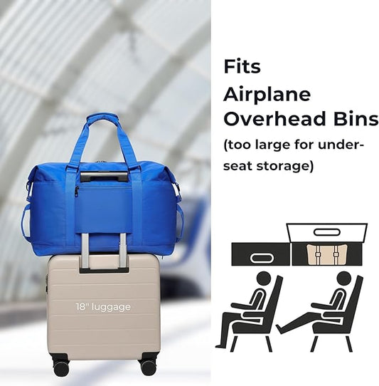 SUNNY BIRD Duffel with Utility Pouch, 40L Weekender Overnight Bag with Shoe Compartment for Travel and Sports (Blue)