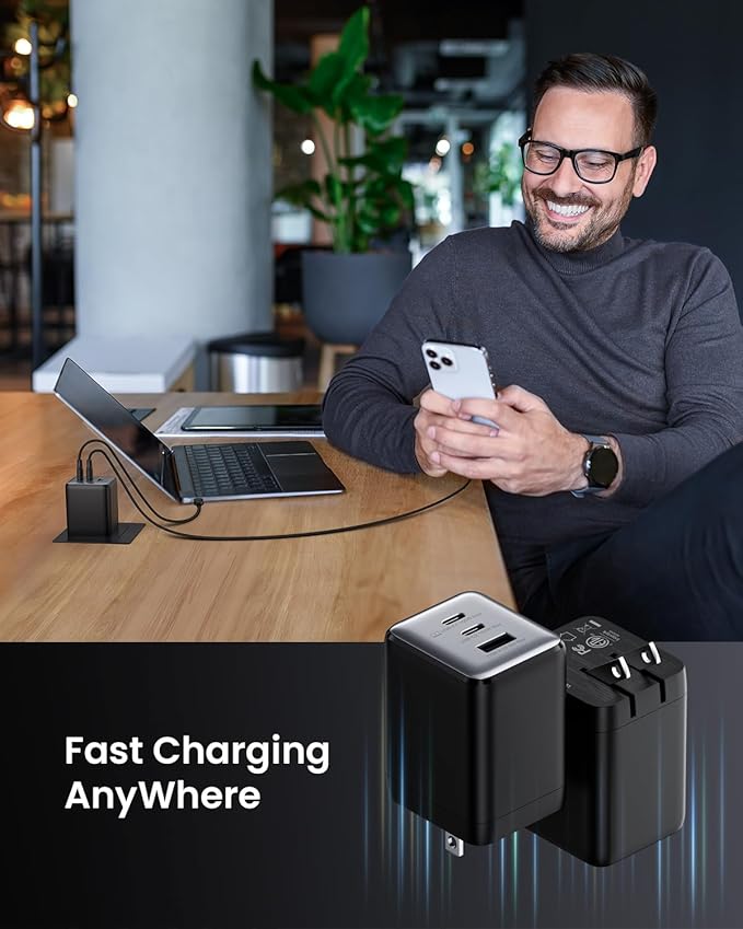 100W USB C Charger Block, Fast Wall GaN Charger, 3-Port Compact Foldable USB Power Adapter for MacBook Pro/Air, Dell XPS,iPad Pro,iPhone Series,Galaxy S25/S24,and More