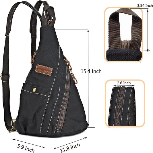 Canvas Sling Bag Convertible Crossbody Chest Bag Shoulder Backpack Daypack for Men Women Outdoor Cycling Travel
