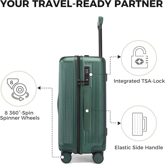 20 Inch Carry On Luggage, Hardside Lightweight Spinner Suitcase with TSA Lock, 22x14x9 Airline Approved Hard Shell Travel Suitcase with Wheels, Scratch Resistant (Dark Green, 20 Inch)