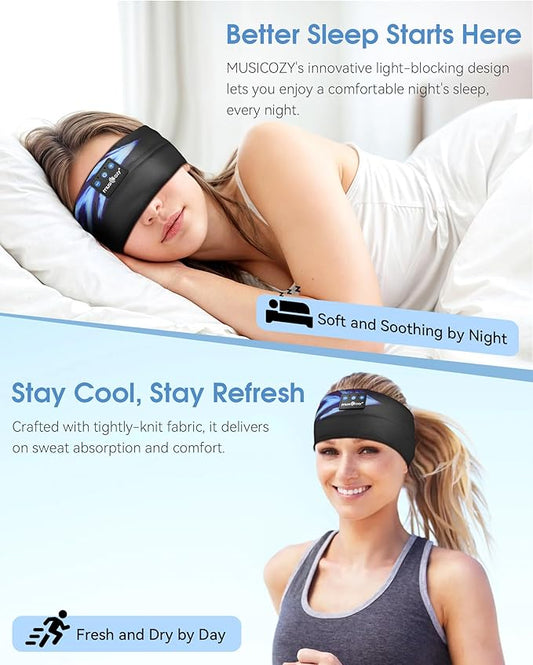 MUSICOZY Sleep Headphones Bluetooth Headband 5.4 Wireless Headband Headphones for Sleeping for Side Sleeper with Ultra-Thin HD Stero Speaker for Workout (Blue Arrow)