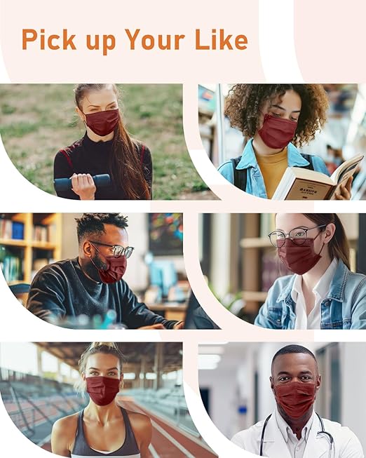 Face Masks Disposable 100 Pack, 4 Ply ASTM Level 3 Medical Grade, FSA/HSA Eligible, Breathable for Adult Outdoor Protection, Individually Wrapped for Home, School & Office, Burgundy