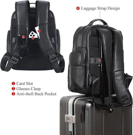 TIDING Men's Vintage Leather Backpack 15.6" Laptop Bag Large Capacity Business Travel Hiking Shoulder Daypacks