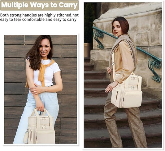 Insulated Lunch Bag & Lunch Box for Women - Double Deck Reusable Lunch Bag for men Tote Cooler Bag Leakproof Soft Expandable - Large Lunchbox for Work/Adult/Picnic/Outdoor (Cream,15L)