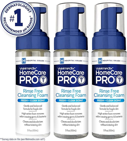 Rinse Free Cleansing Foam, 3 in 1 Body Wash, Shampoo and Personal Cleanser for Elderly, Incontinence and Infant Care, Hospital Grade, Sulfate Free, Paraben Free (Pack of 3)