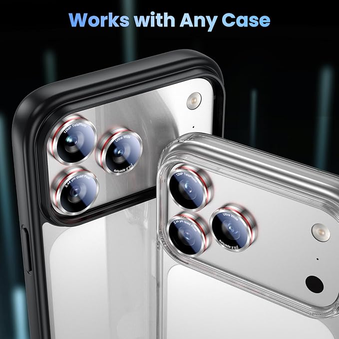 Uyiton for iPhone 17 Pro Max/17 Pro/16 Pro Max/16 Pro/15 Pro Max/15 Pro/14 Pro Max/14 Pro Camera Lens Protector - Military-Grade Tempered Glass Metal Camera Cover, Easy to Install, Silver+Red
