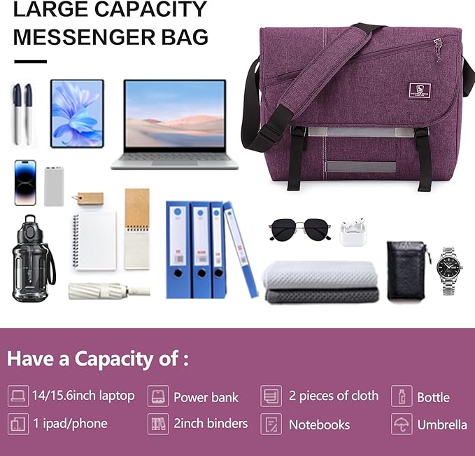 OIWAS Messenger Bag for Women, 14 Inch Laptop Crossbody Bags Men Casual Satchel Shoulder Bag College Travel Office Briefcase