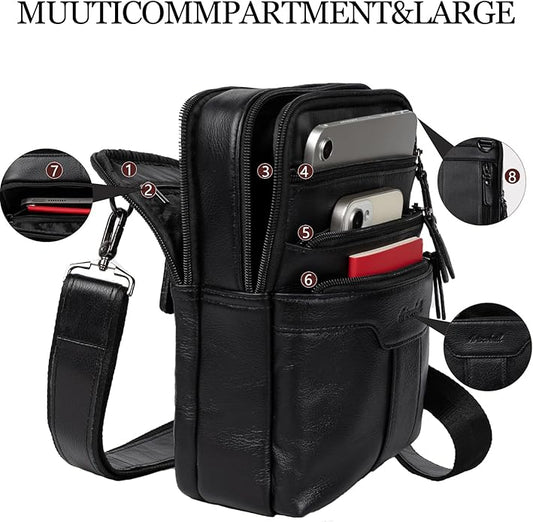 Leather Messenger Bag for Men, Small Leather Sling Shoulder Bag Messenger Pack for Men, Man Purse