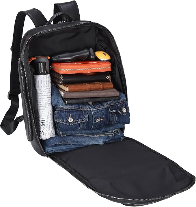 TIDING Genuine Leather Backpack for Men, 17.3 Inch Laptop Bag TSA Friendly Travel Rucksack Hiking Camping Daypack