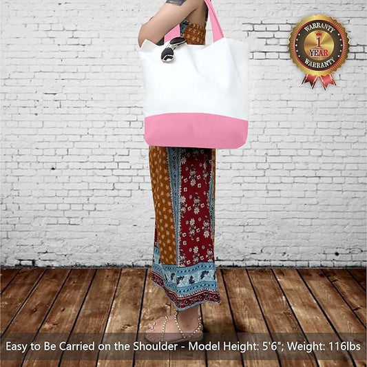 TOPDesign 1-Pack Super Strong Large 12oz Cotton Canvas Tote Bag, Reusable Grocery Shopping Cloth Bag, Fashionable Two-Tone Tote for Crafts, DIY Your Creative Designs