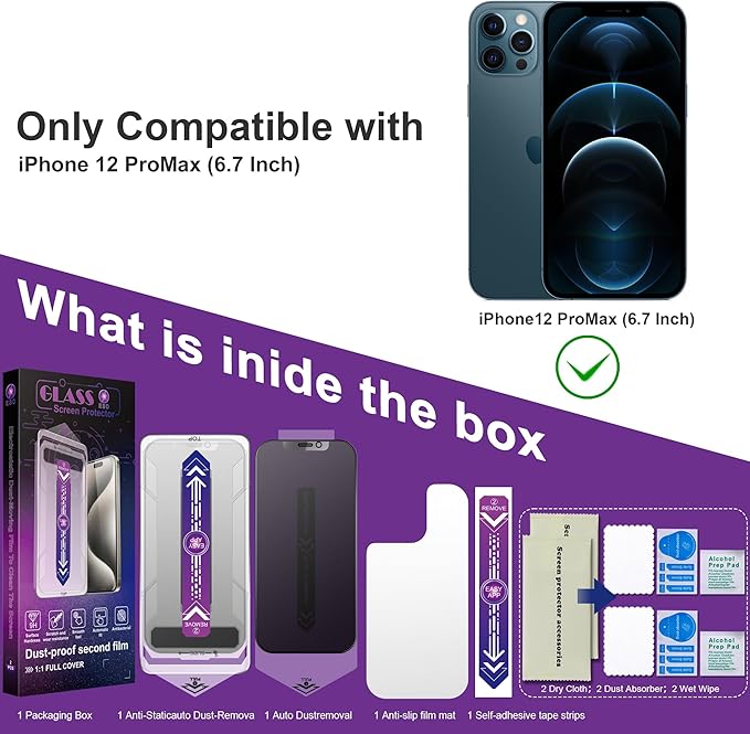 CHISHA 2-Pack Matte Privacy Screen Protector for iPhone 12 Pro Max 6.7-Inch, Auto Dust Removal, No Bubbles,Anti-Spy Tempered Glass Film, Easy Installation