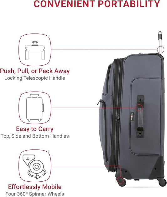 SwissGear Sion Softside Expandable Luggage, Dark Grey, Checked-Large 29-Inch