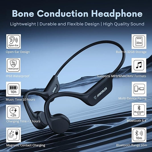 Open Ear Headphones Wireless Bluetooth, IP68 Waterproof Bone Conduction Headphones Bluetooth, Earphones Wireless Bluetooth, Sports Headphones for Running Swimming, 10 Hours Continuous Music