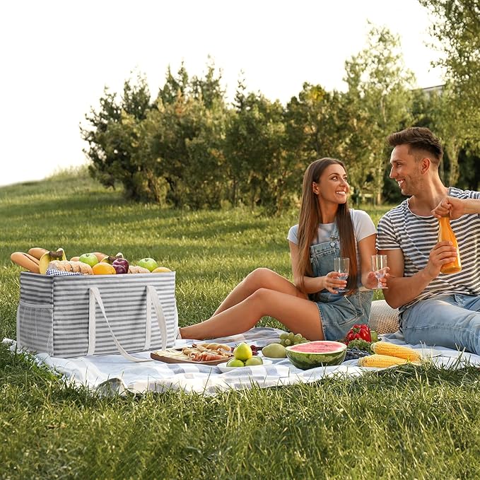 Lifewit Extra Large Tote Bag, Reusable Grocery Bags with Metal Wire Frame and Handles, Standing Utility Foldable Shopping Bags for Storage, Picnics, Beach, Pool, Laundry, Car, Camping, 1 Pack, Grey