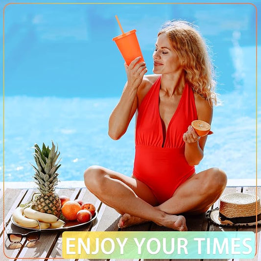 Honeydak 30 Pack Tumbler with Straw and Lid Bulk Glitter Plastic Cups Water Bottle Iced Coffee Travel Mug Reusable Party Favor Cups for Birthdays travel 24-27 oz (Elegant Color)