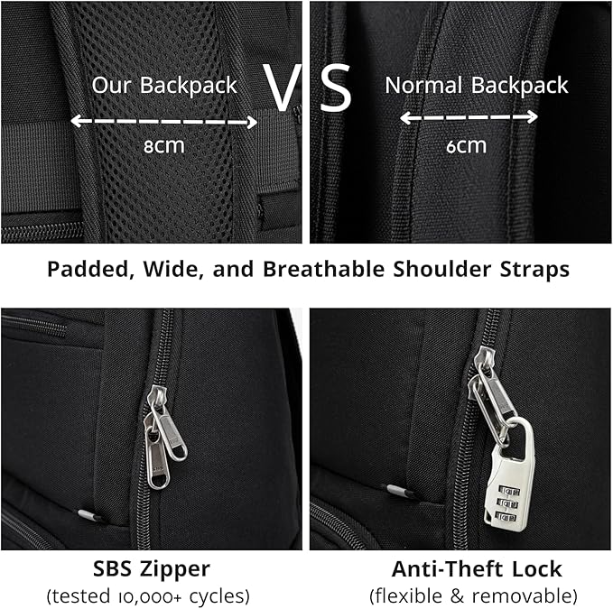 Extra Large Travel Laptop Backpack for Men & Women - USB Charging Port Anti Theft Water Resistant College School Work Backpack Fits 17 Inch Computer - 35L (Black, X-Large