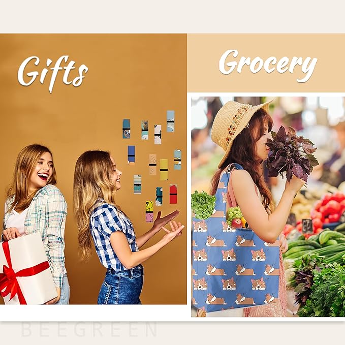 BeeGreen Animal Reusable Grocery Tote Bags 12 Pack, Heavy Duty Large Capacity Reusable Shopping Bags, Sturdy Machine Washable Foldable Bag for Travel Beach Storage Holiday Gift Bag with Handles