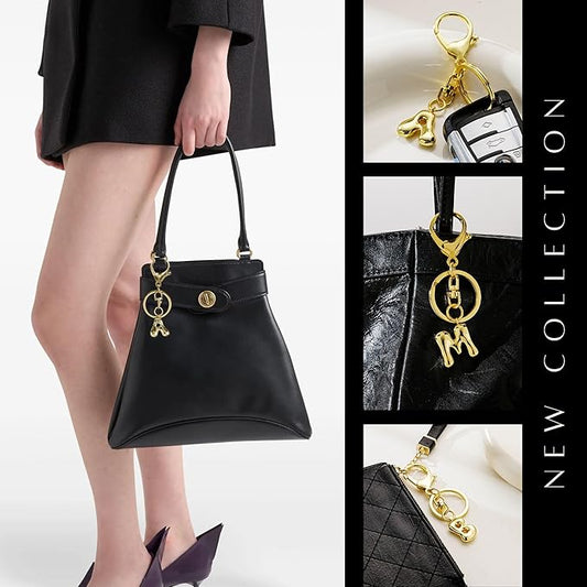 Kainier Gold Bubble Initial Keychain for Women Bag Charm Purse Key Alphabet Handbags Pendant Accessories Gift