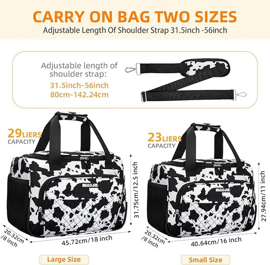 Travel Duffle Bag for Women, Underseat Carry On luggage Bag Foldable Overnight Weekender Hospital Bag Lightweight Airplanes Personal Item Travel Tote Bag for Women Birthday Gifts, 16IN Cow Print