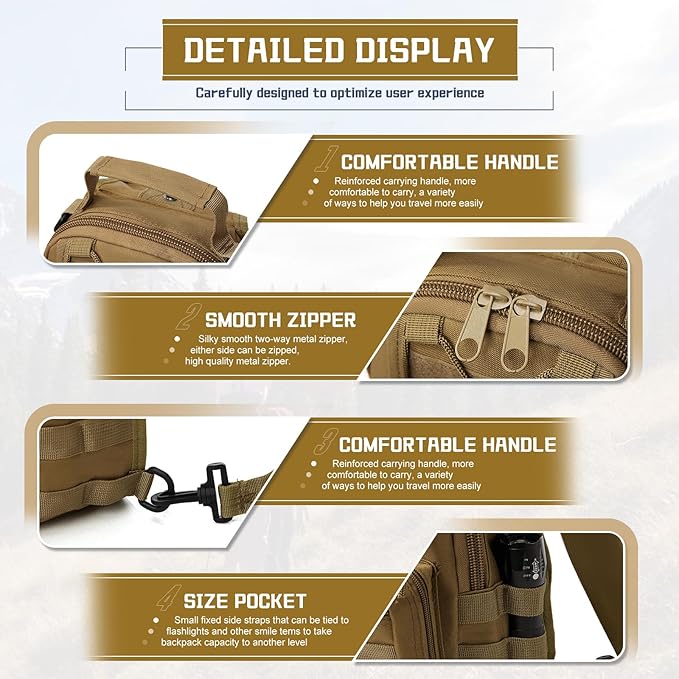 Tactical Chest Pack Backpack, Carry Shoulder Sling Bag for Men, Waterproof Military Cross-body Molle Backpack for Outdoor, Range, Travel, Hiking, Khaki