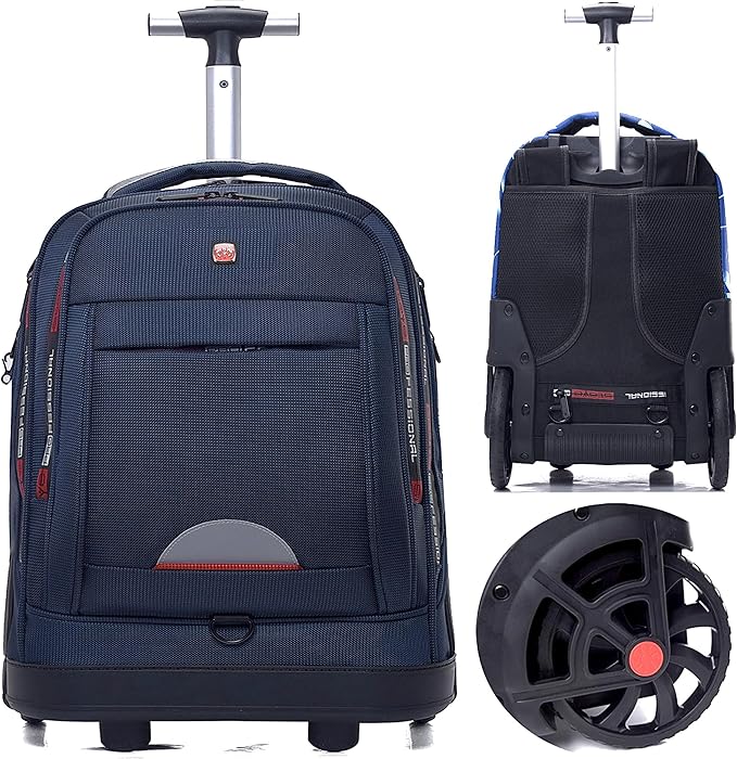 Rolling Backpack for Adults, Backpack with Wheels, Large Wheeled Backpack with Laptop Waterproof Compartment, Roller Backpack on Wheels, Suitable for Leisure Outdoor Business Travel (Blue)