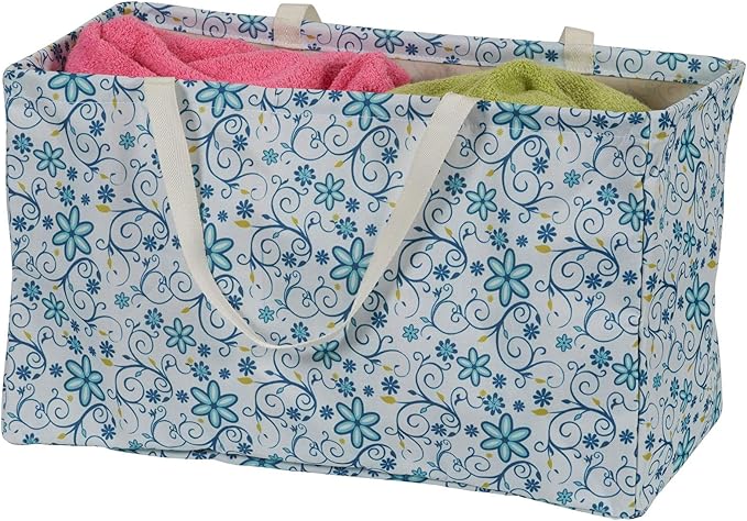 Household Essentials Large Canvas Utility Tote Bag with Handles | Collapsible Storage Basket for Laundry, Groceries, College, Beach, Car & More | Water-Resistant Lining | 11"x22"x13"