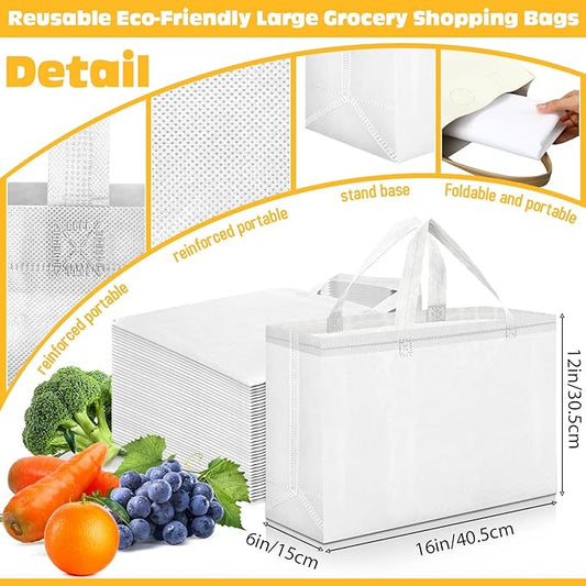 Windyun Reusable Grocery Bags Large Non Woven Shopping Bags with Handles Foldable Portable Tote Bulk, 16x6x12 Inch
