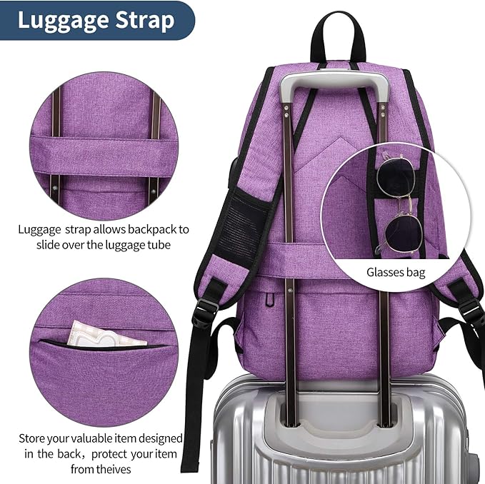 Laptop Backpack for Women,Business Backpack Anti-Theft Backpack with USB Charging Port and Lock 15.6 Inch Computer Backpacks for Women Men,Purple