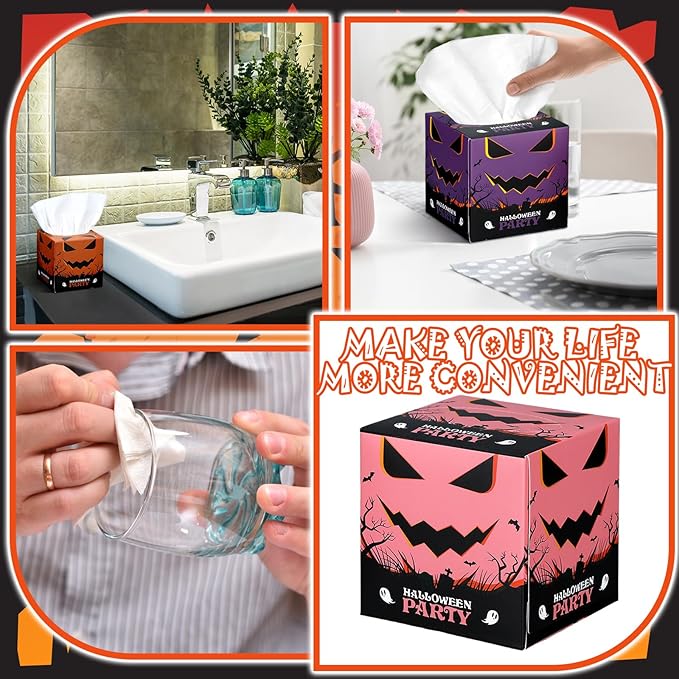 12 Pack Halloween Facial Tissues Cube Face Boxes 600 Sheets 3 Ply Small Ghost Square Tissues Bulk for Halloween Party Car Bedroom Supplies