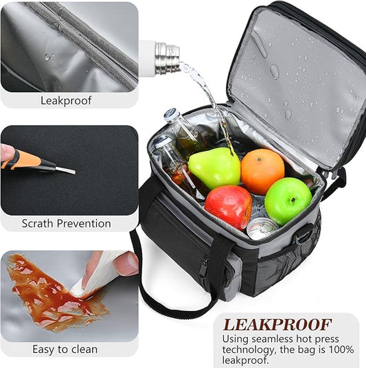 LOKASS Lunch Bag & Lunch Box for Men Women - Double Deck Expandable Insulated Waterproof Leakproof Cooler Bag for Work/Picnic - Grey
