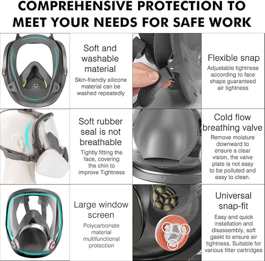 Gas Masks Survival Nuclear and Chemical - Reusable Full Face Respirator Gas Mask with Activated Carbon Filter