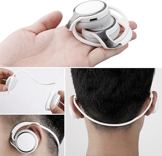 Small Bluetooth Headphones Wrap Around Head - Sports Wireless Headset with Built in Microphone and Crystal-Clear Sound, Foldable and Carried in The Purse, and 12-Hour Battery Life, White
