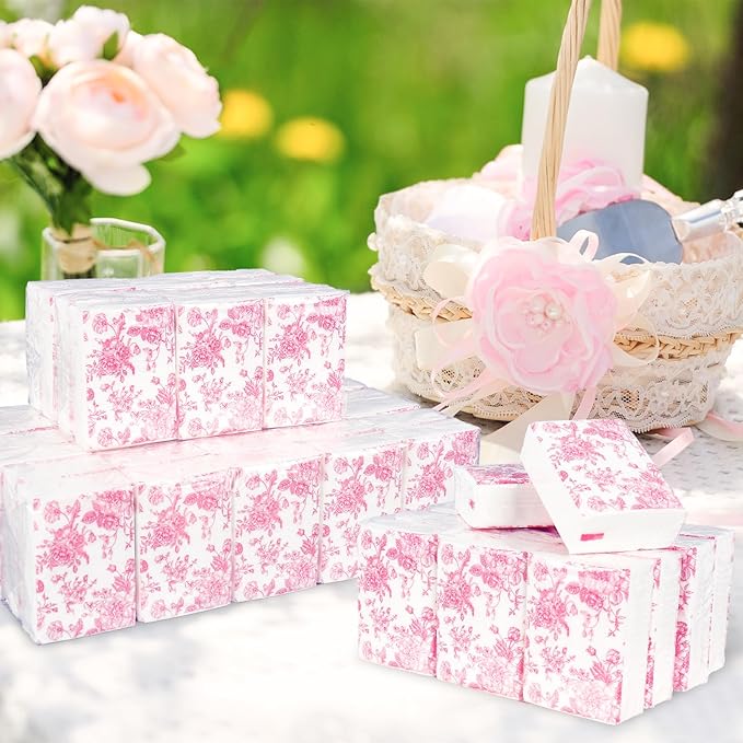 50 Bulk Pink Floral Tissue Packs Vintage Flower Mini Travel Size Facial Tissues Chinoiserie Flower Portable Pocket Tissue for Wedding Party Supplies