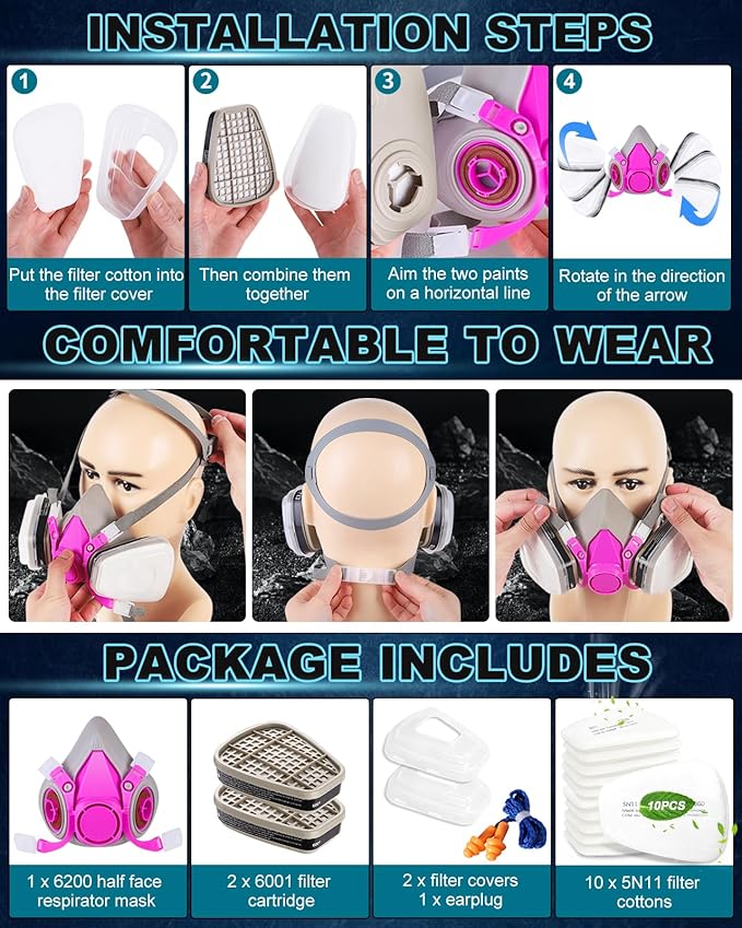 Respirator Mask with Filters, Gas Masks Survival Nuclear and Chemical - Reusable Respirator for Vapors, Painting